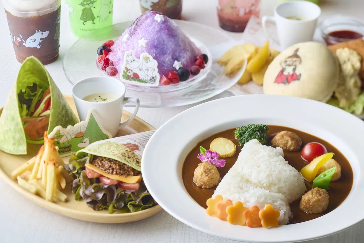 A selection of Moomin-themed dishes and drinks