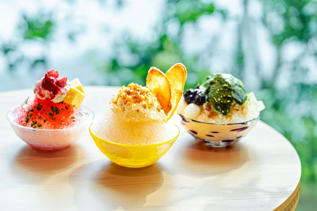 Three bowls of Tosa Japanese Herb Shaved Ice