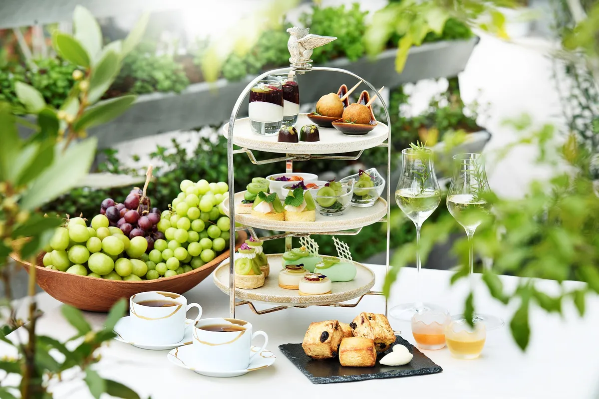 Muscat Afternoon Tea set in a garden-inspired setting
