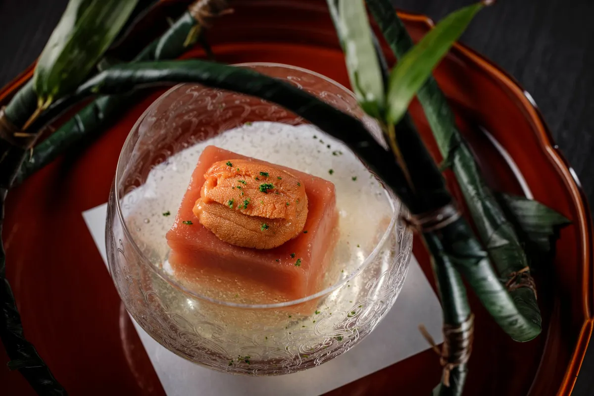 Chilled tomato and sea urchin soup
