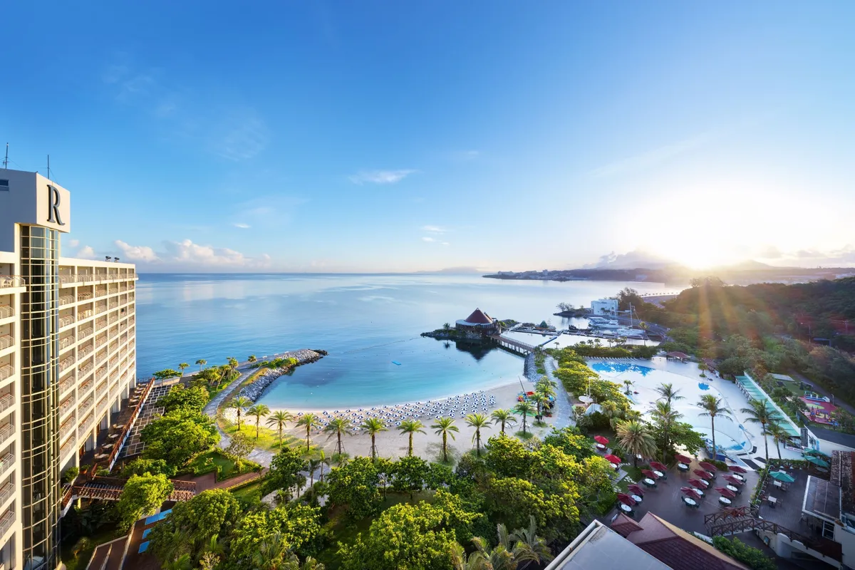 Aerial view of Renaissance Resort Okinawa and its private bay