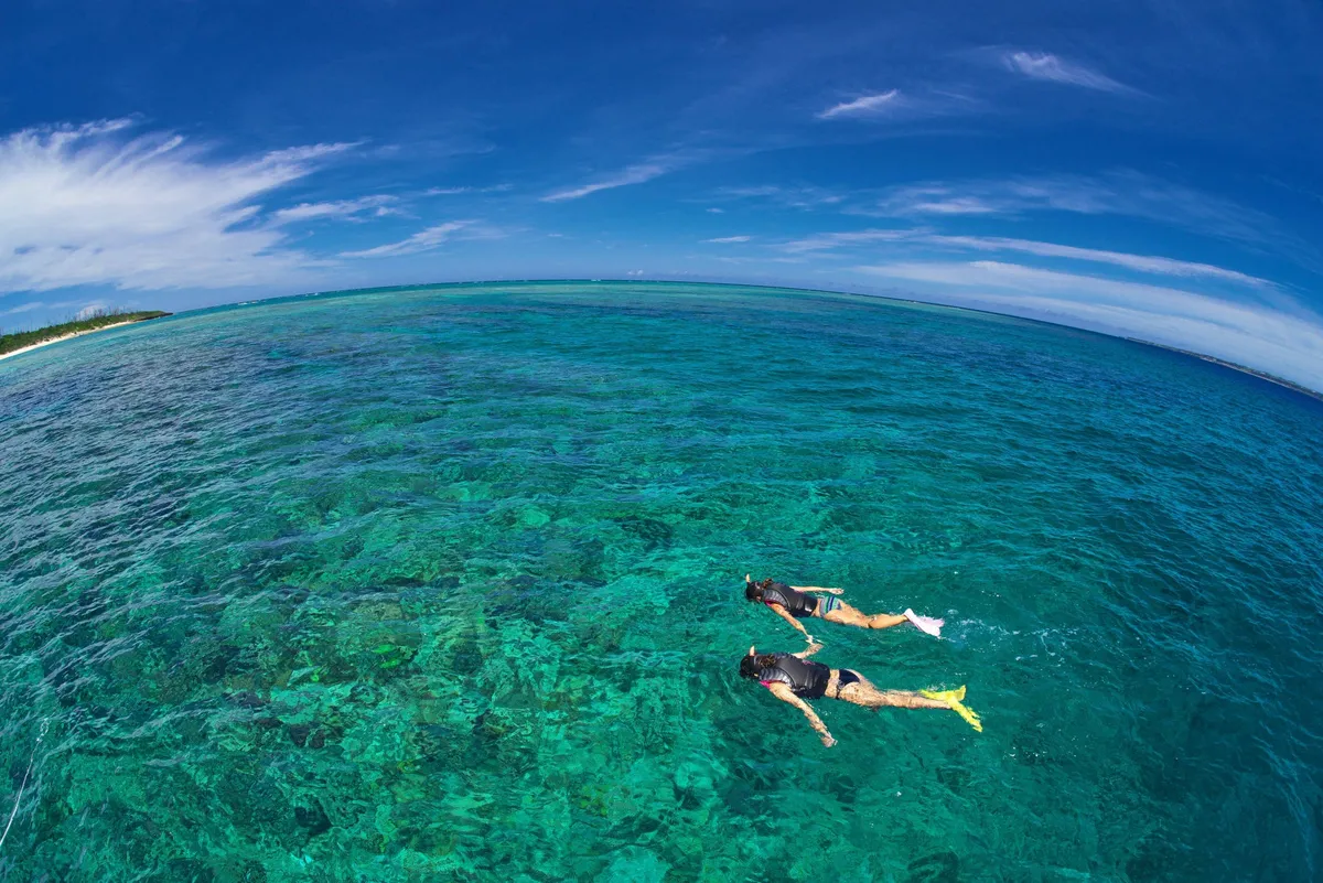 Snorkeling in clear cyan waters