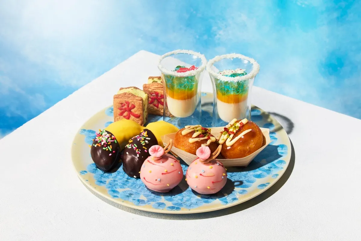 Festival-themed sweets including takoyaki-style donuts and water balloon mousse