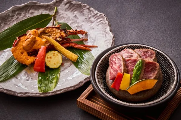 A comparison of the spiny lobster and stone-grilled domestic beef mains