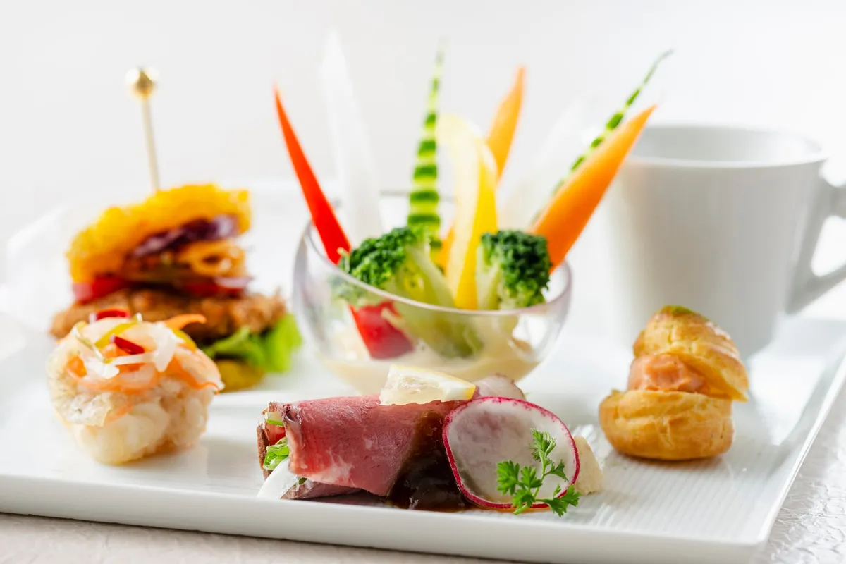 Savory plate featuring a Turkish Rice Burger and seasonal vegetables