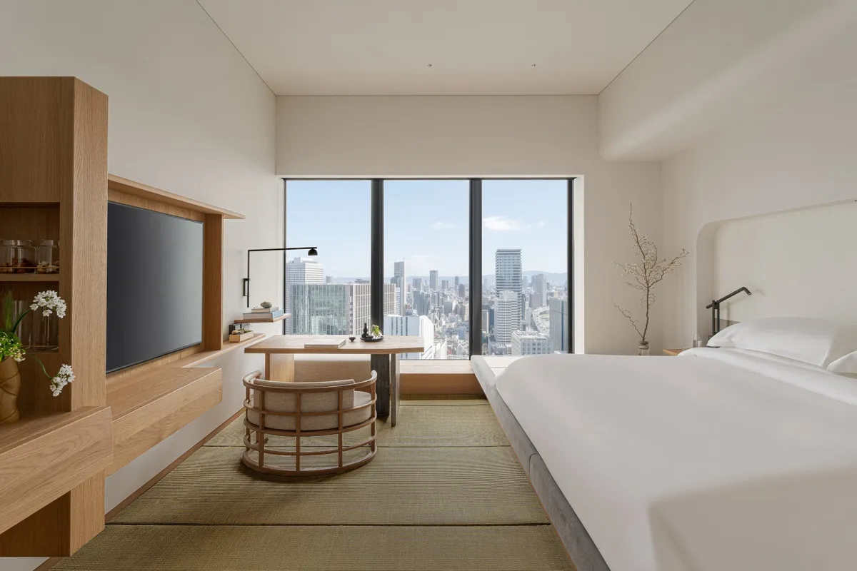 GENSUI guest room with platform bed and tatami