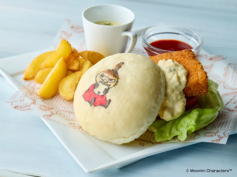 Salmon burger with Little My character art