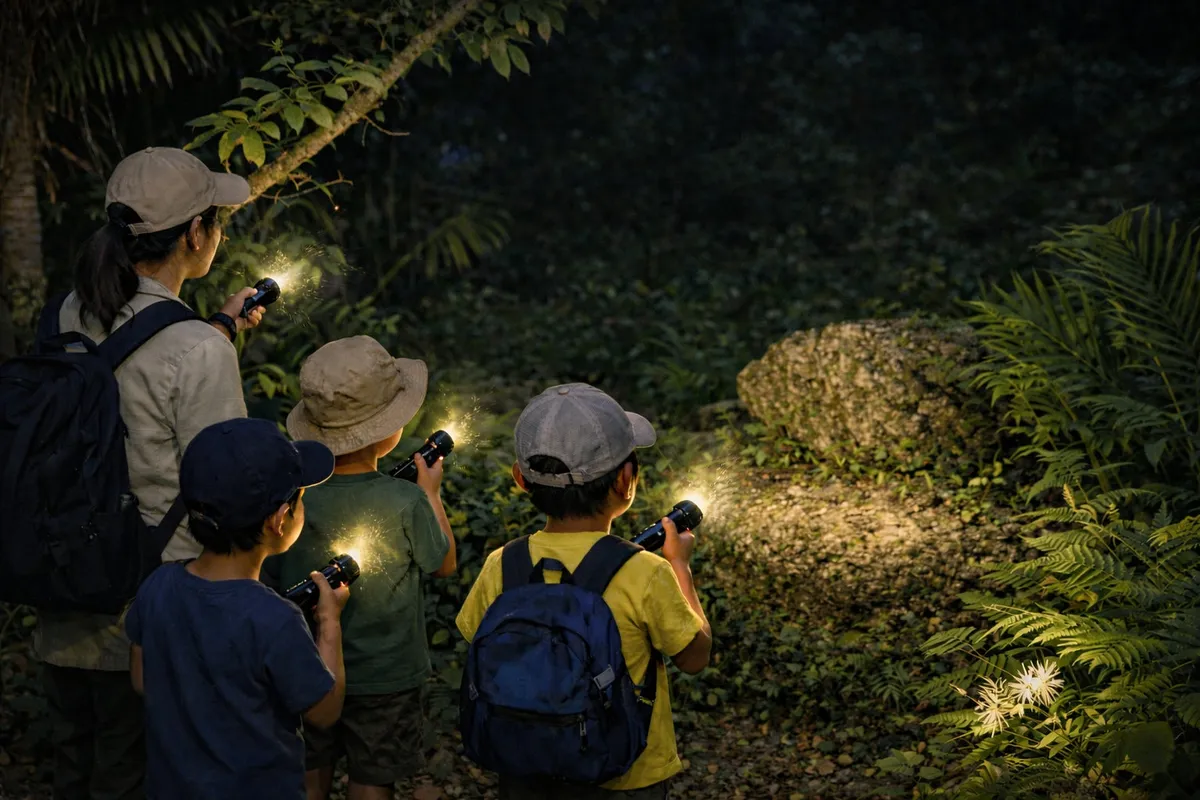 Children on a night trekking tour