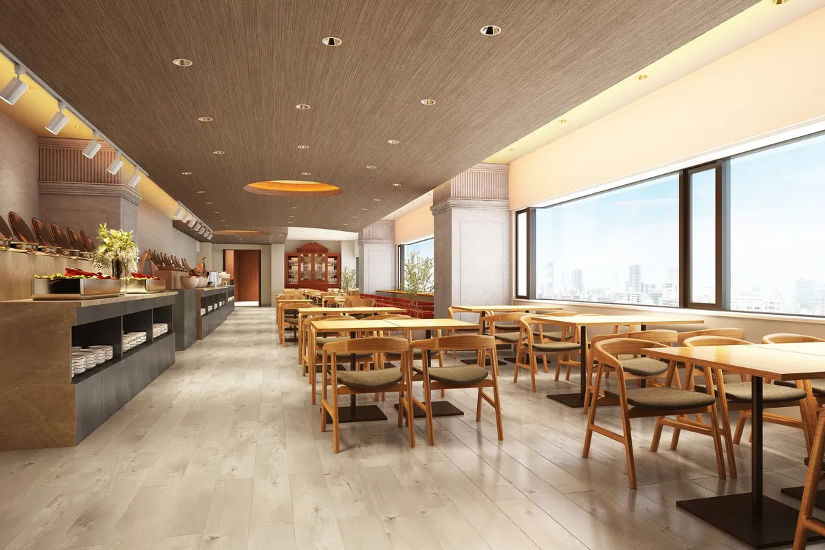 The Trentanove restaurant with light wood furniture