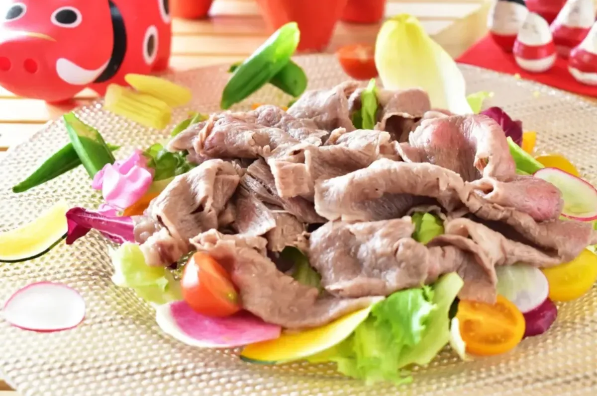 Aizu Beef cold shabu-shabu salad with summer vegetables