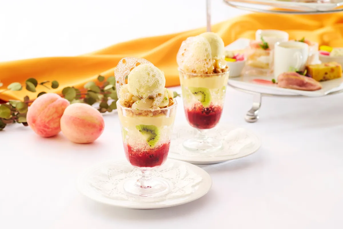 Peach Melba Parfait in glasses