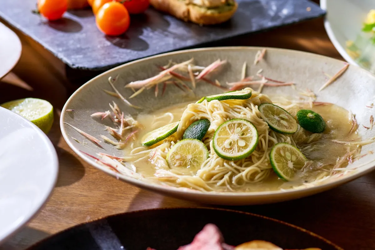 Cold pasta with sudachi citrus