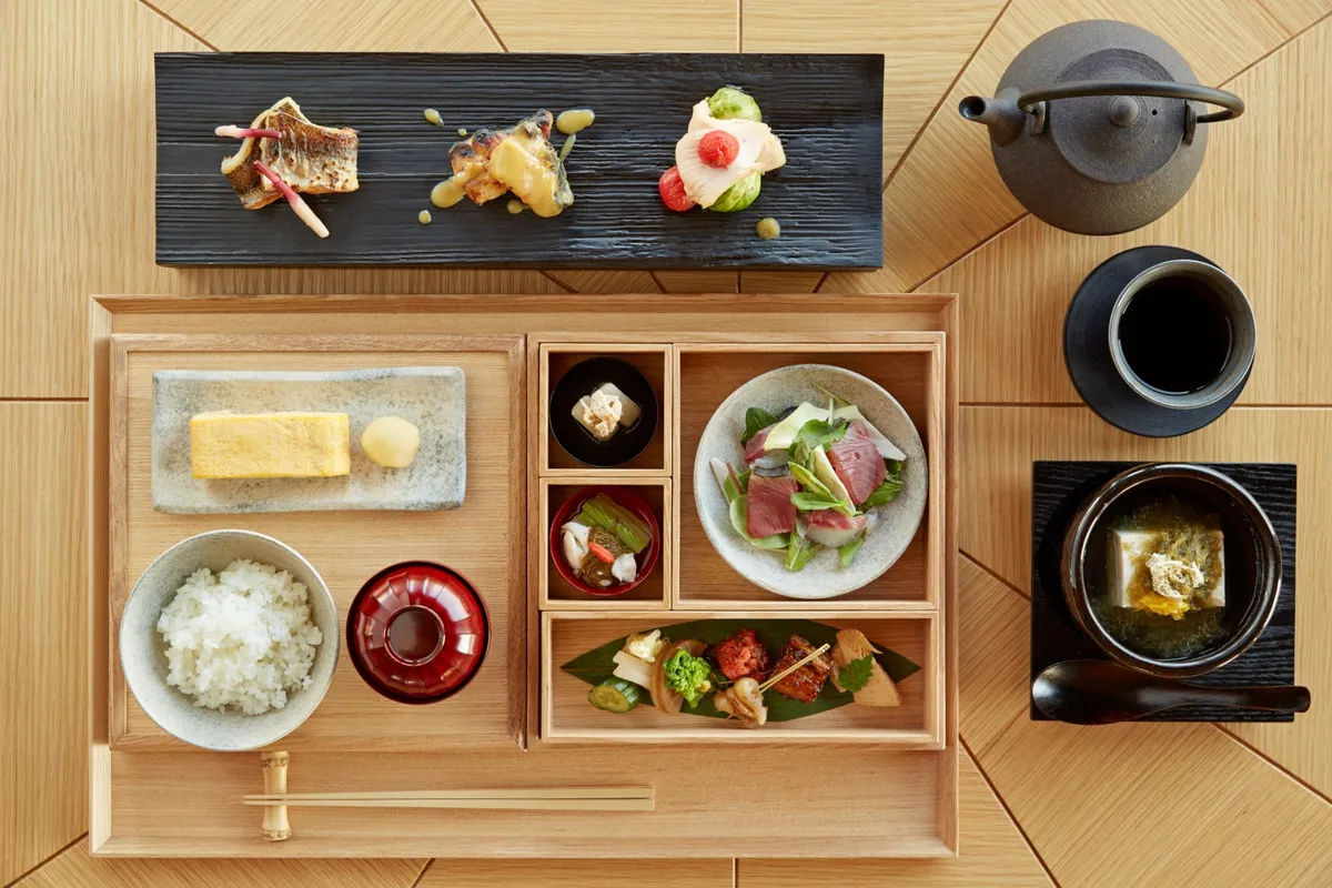 The traditional breakfast set reflects the local culinary heritage of the Mie region