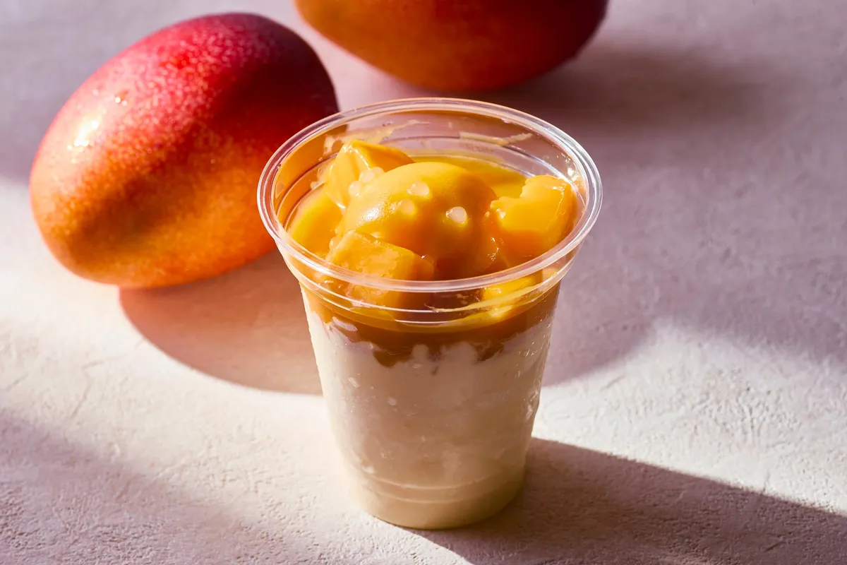 Mango Passion frozen dessert with fresh fruit