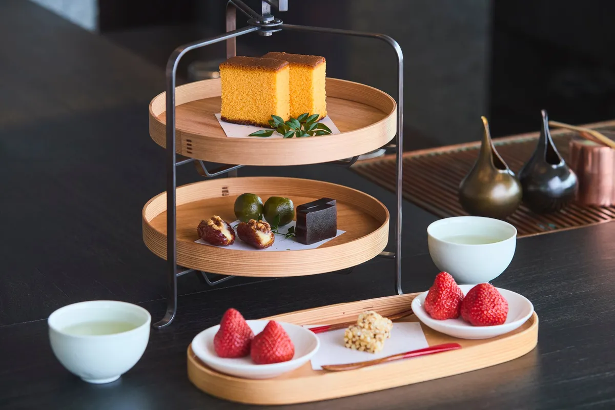 Japanese afternoon tea service with seasonal sweets