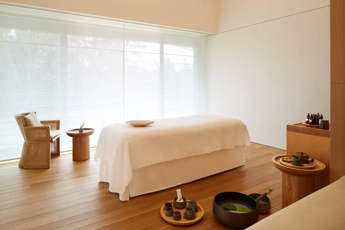 Spa facilities are designed with minimalist aesthetics to foster a sense of calm