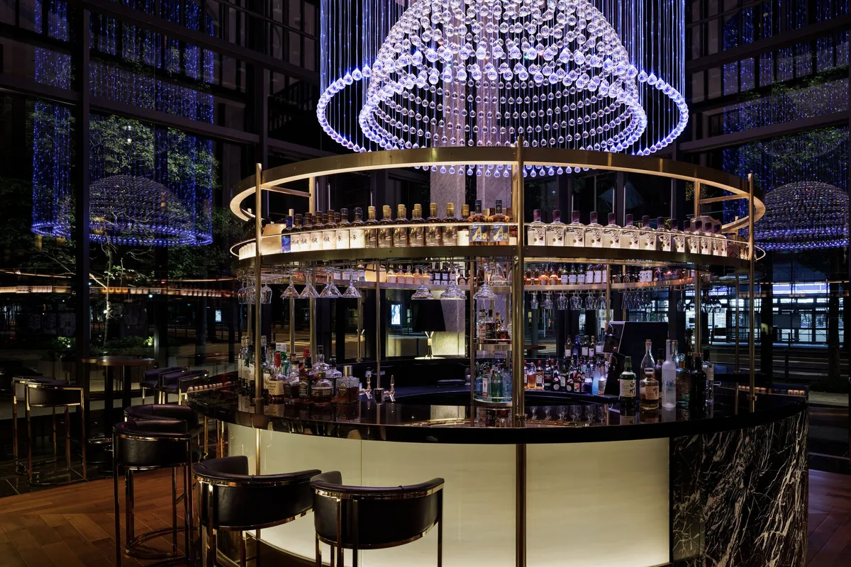 The illuminated circular bar at night