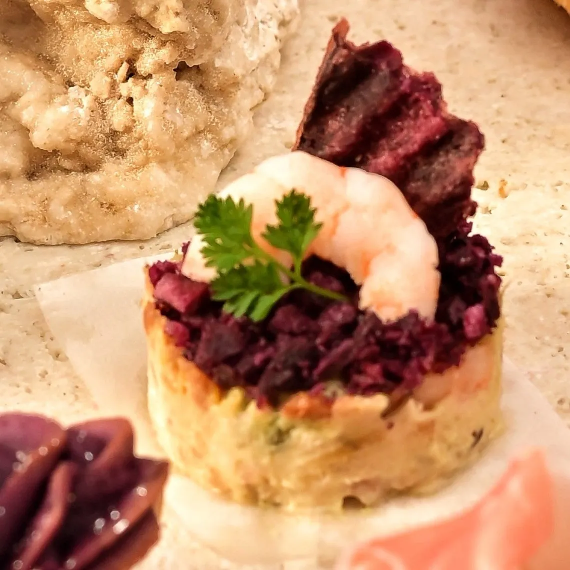 Shrimp and purple yam savory tart