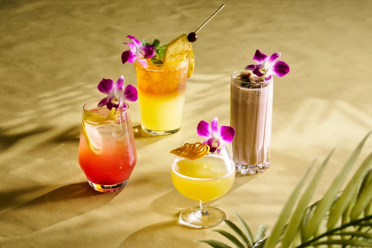 A selection of tropical cocktails and smoothies