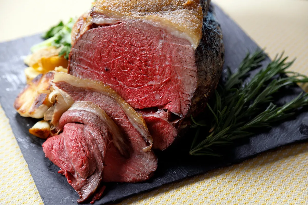 Freshly carved Roasted Japanese Beef with rosemary and garlic