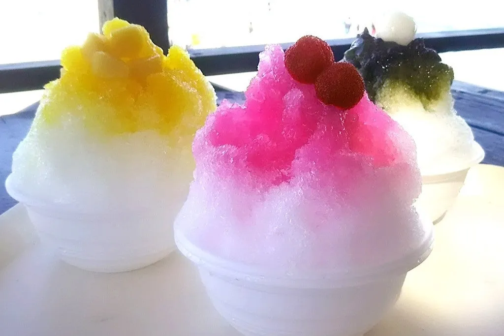 Colorful kakigori shaved ice served during the summer