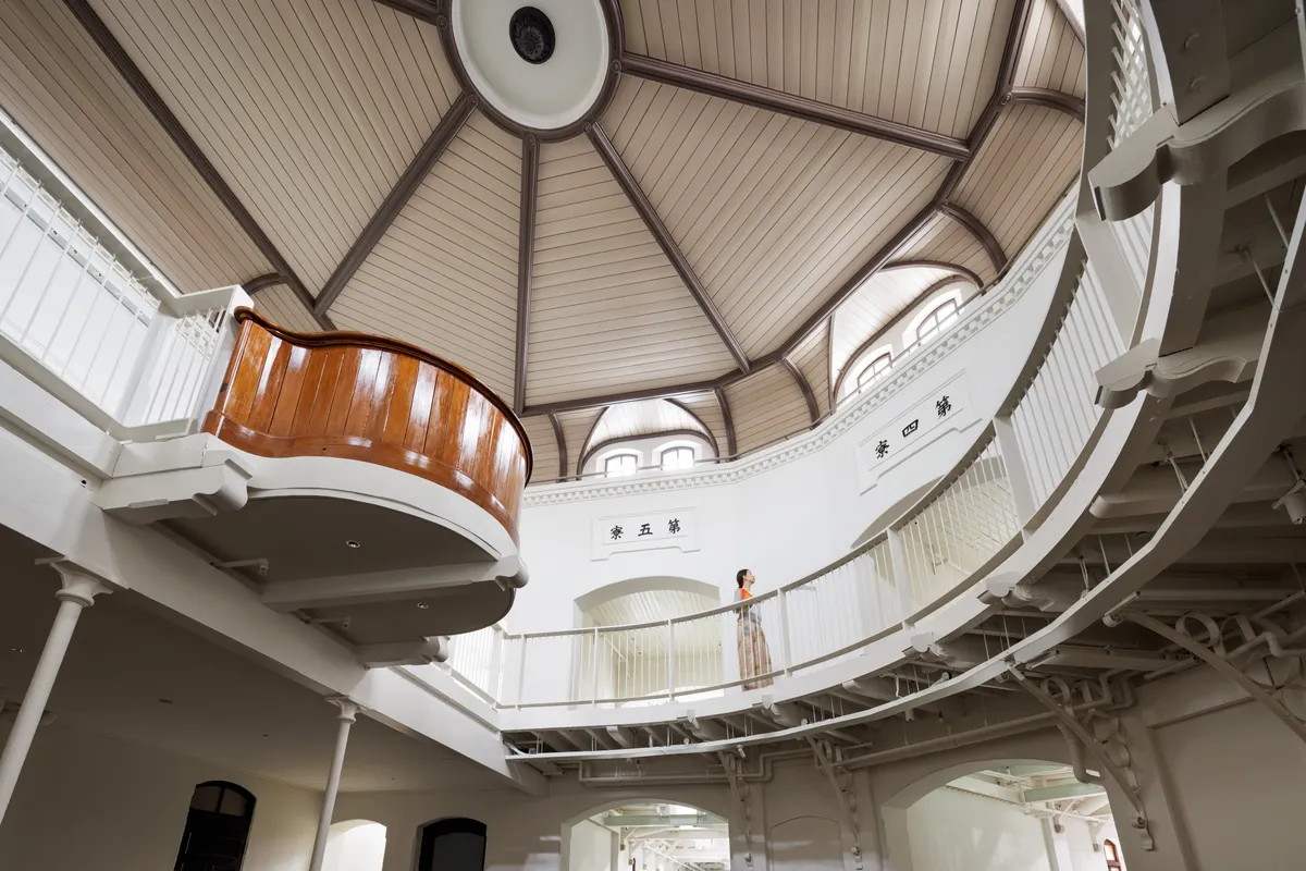 The central hub of the radial layout with white walls and high ceiling