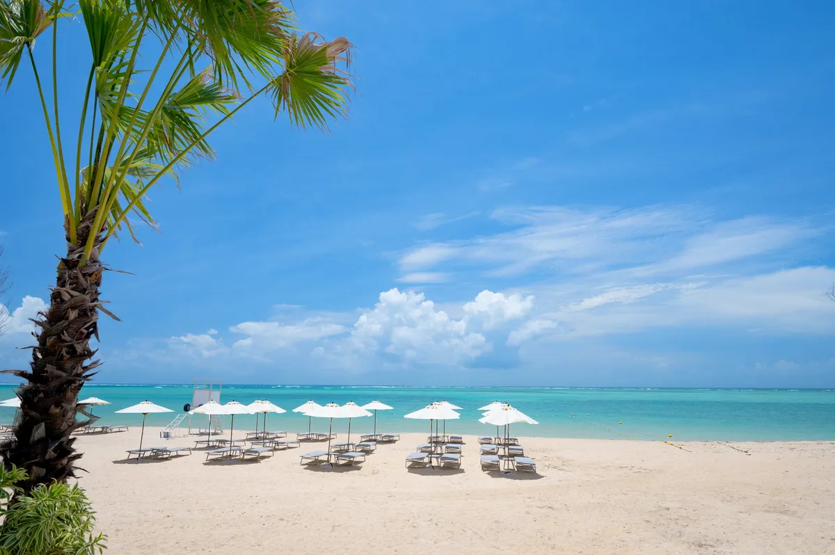 Nashiro Beach with umbrellas