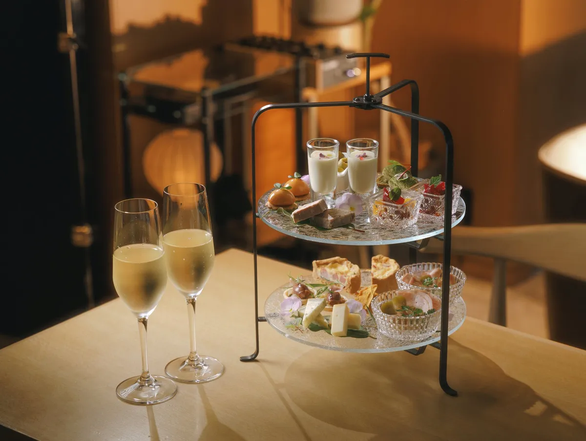 High tea set with champagne