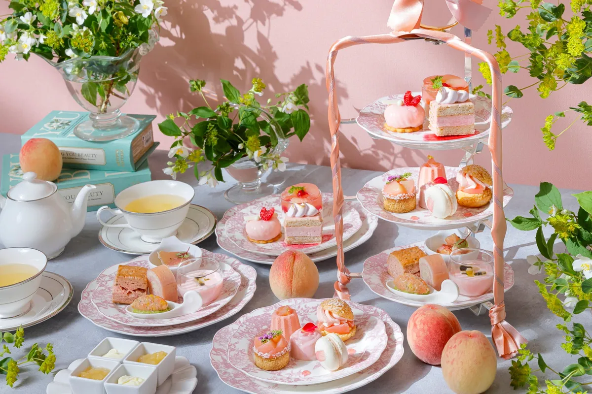 Peach Afternoon Tea spread at Grand Nikko Tokyo Daiba