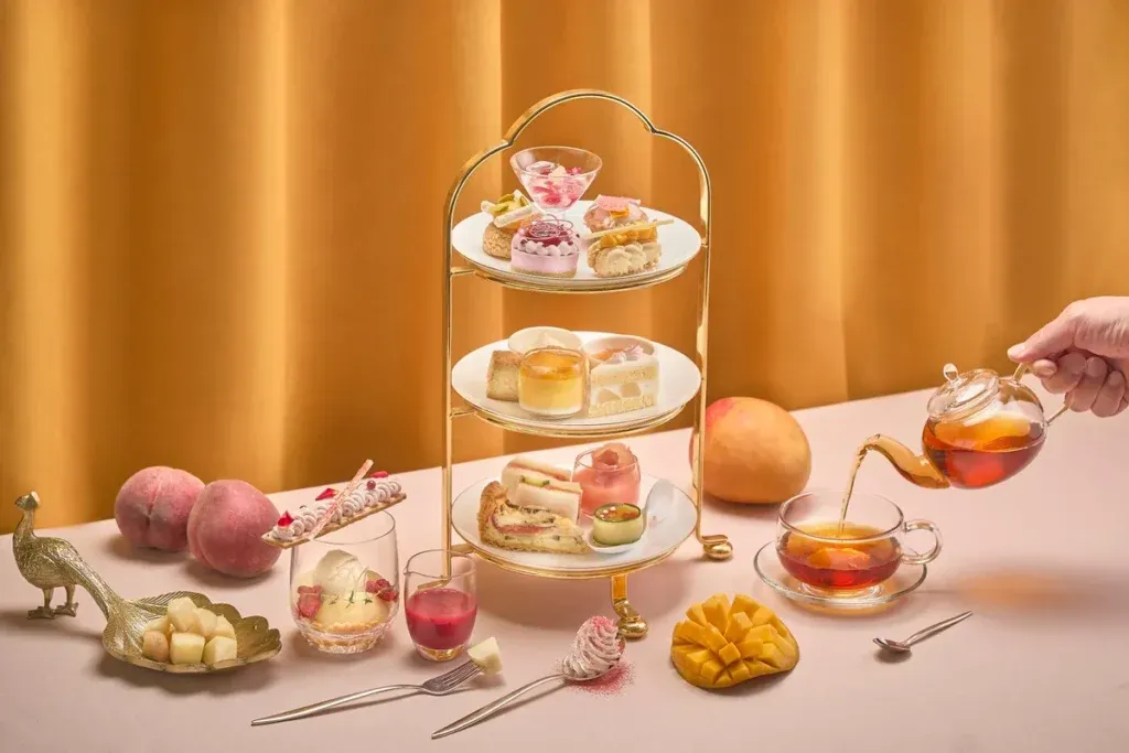 The full Peach and Mango Afternoon Tea service at Westin Miyako Hotel Kyoto