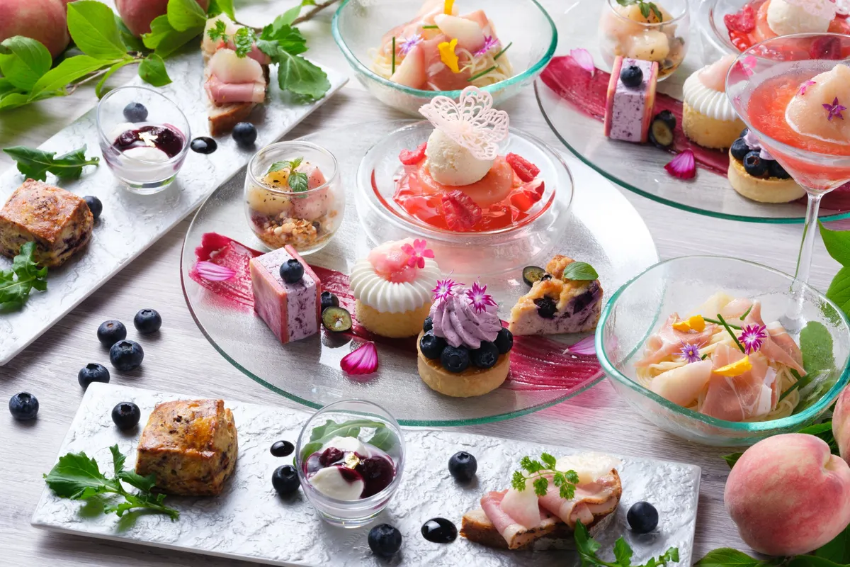 Peach and Blueberry Summer Afternoon Tea spread