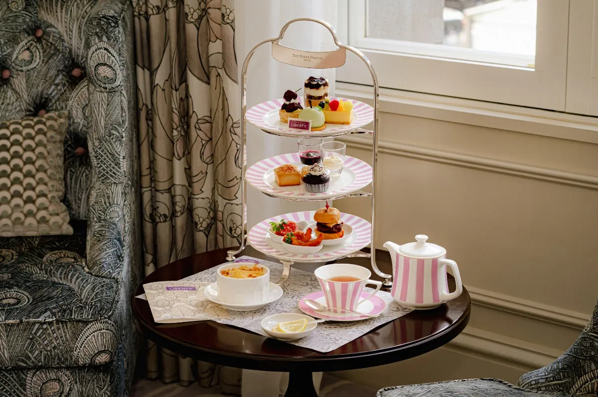 Afternoon tea served in a room with Liberty fabric accents
