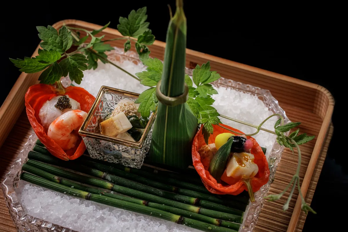 Seika appetizer in lantern plant husks