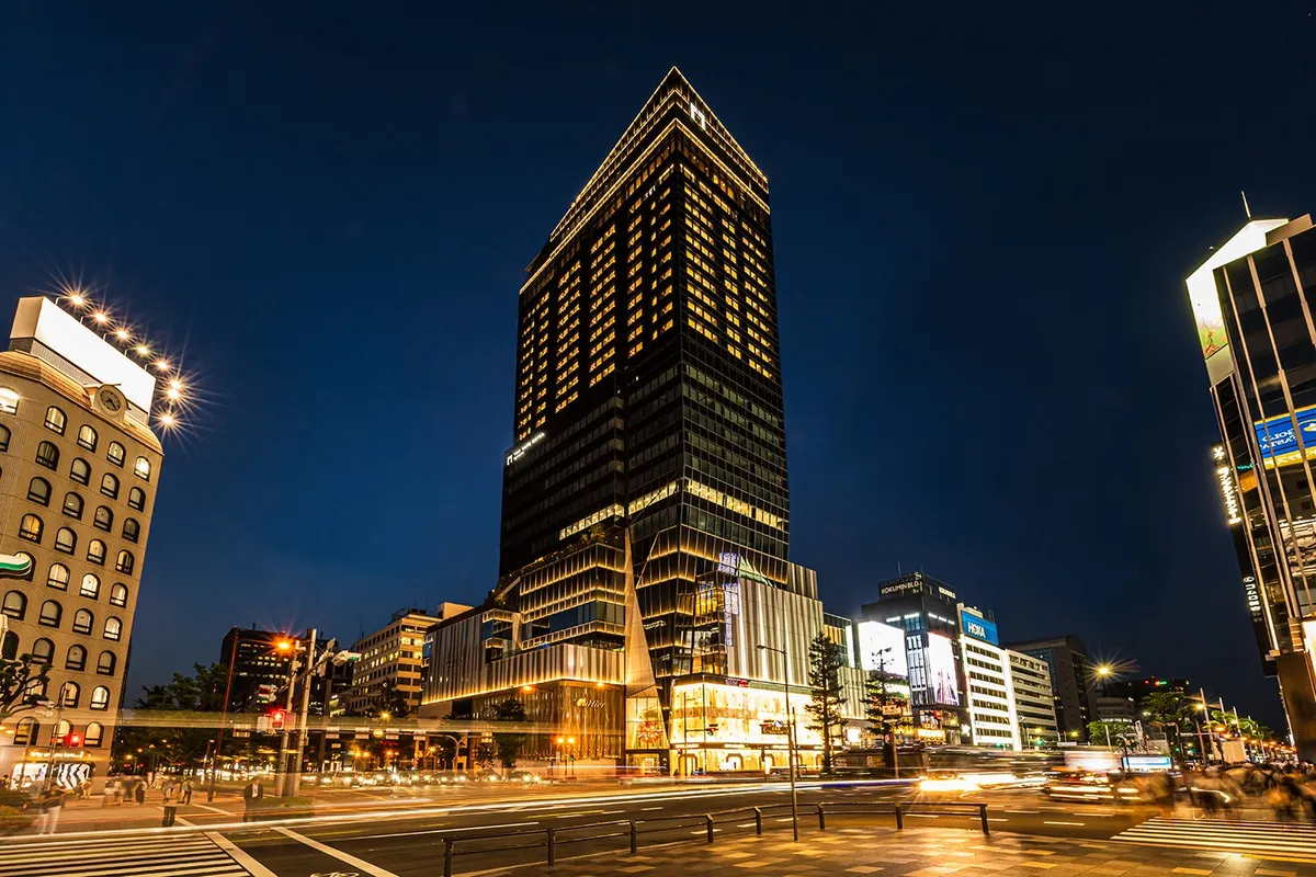 Exterior of the Quartz Shinsaibashi building at night