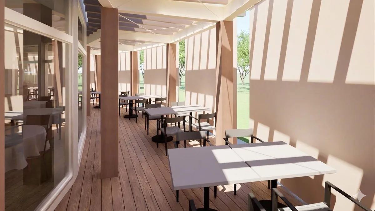 Rendering of the new wooden terrace interior