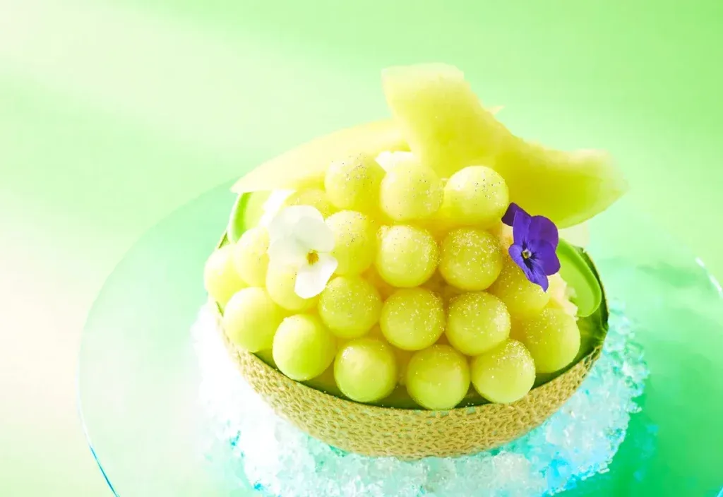 Crown Melon shaved ice served in a whole melon bowl