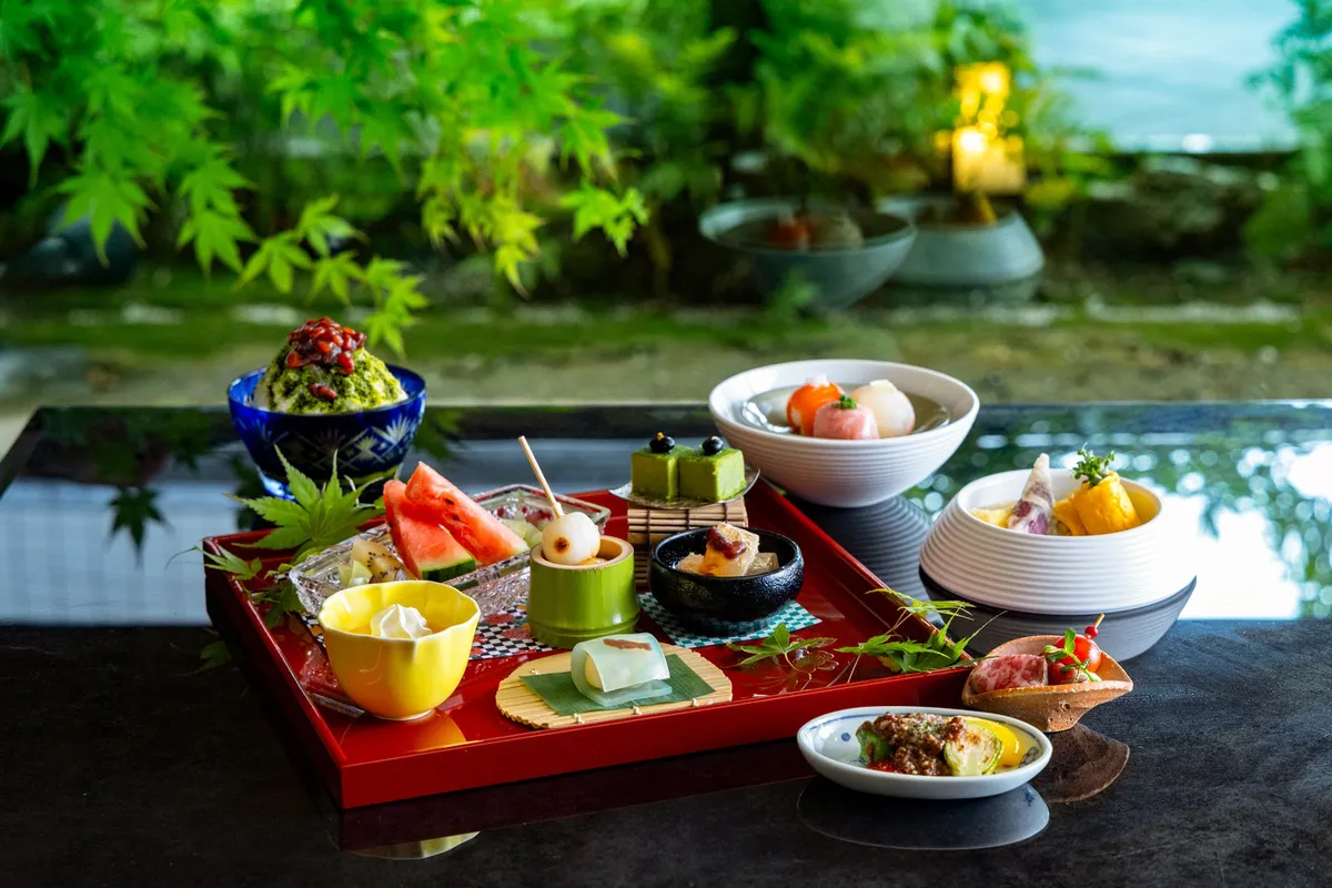 The Japanese Afternoon Tea set served at Sakura with a view of the Japanese garden
