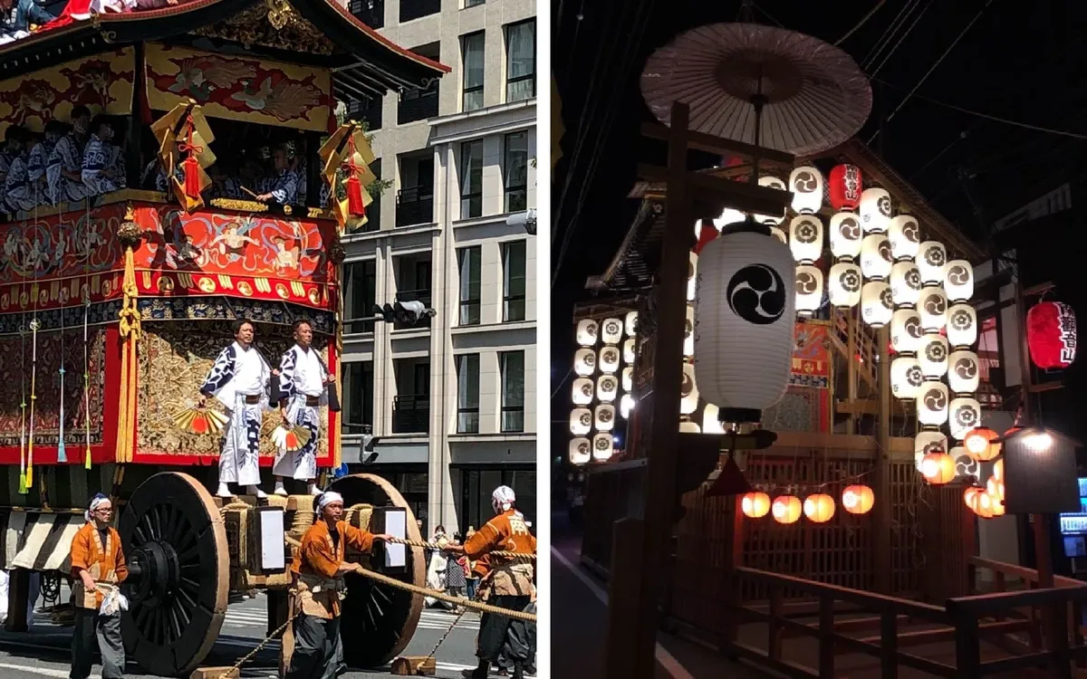 The Minami-kannonyama float during the day and illuminated at night