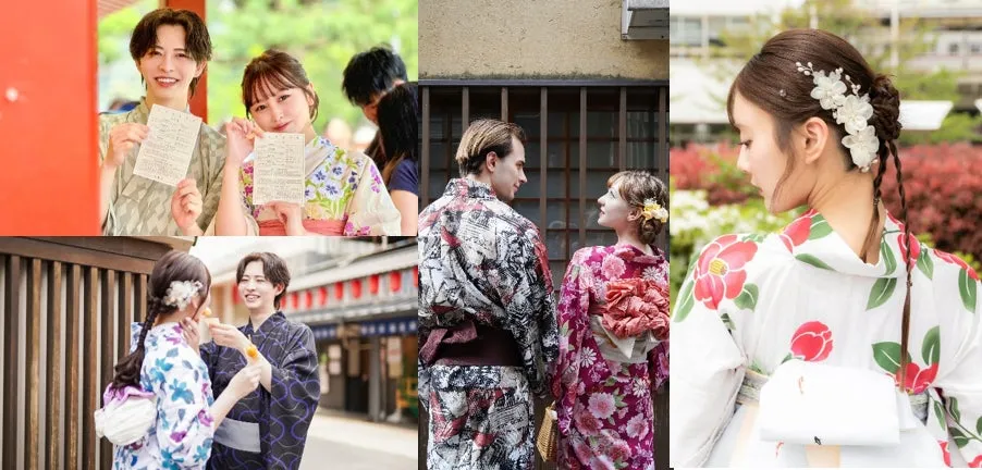 Guests in Kamakura wearing traditional kimono and yukata styling