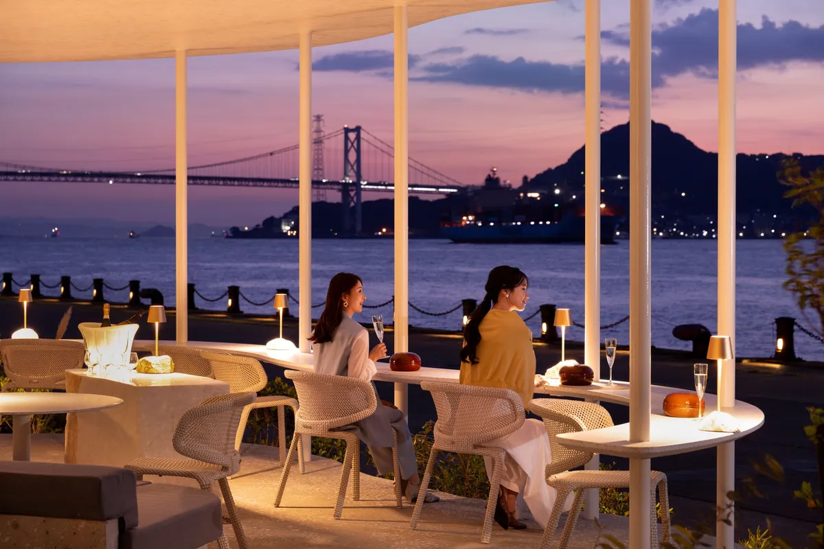 Sunset views of the Kanmon Strait from the terrace