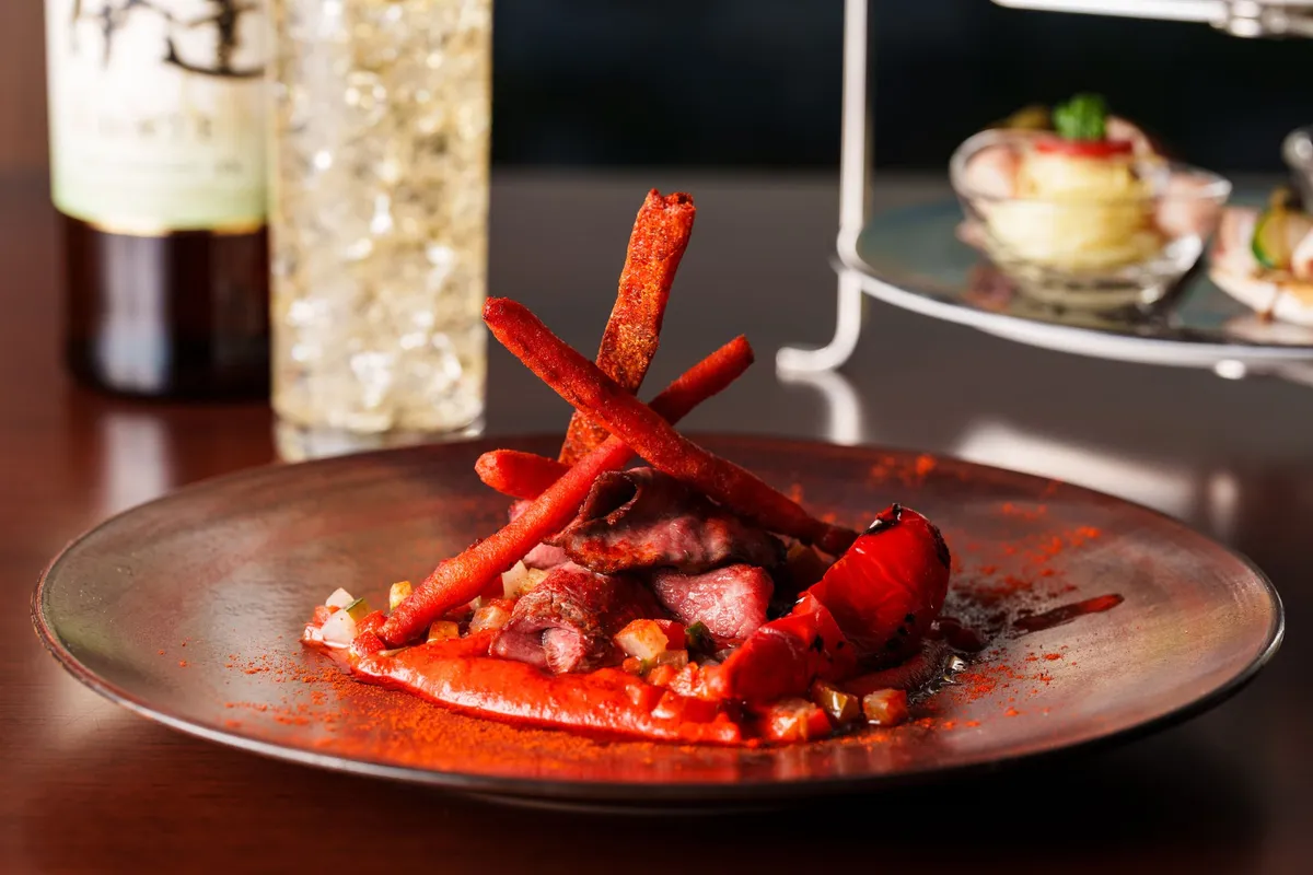 Shinsei Kanpo Wagyu roast beef with red paprika puree