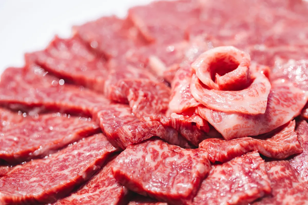 Close-up of marbled Japanese Black Wagyu beef