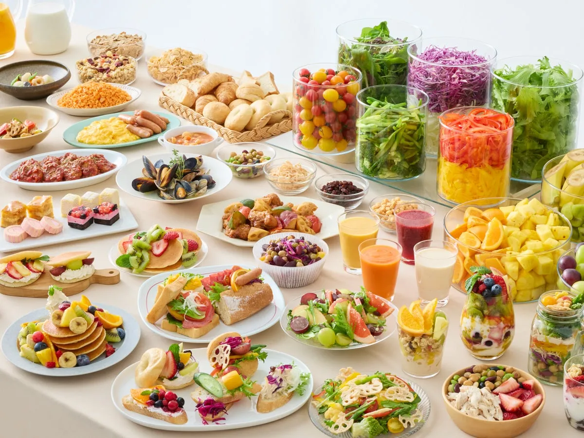Breakfast buffet spread with Okinawan specialties
