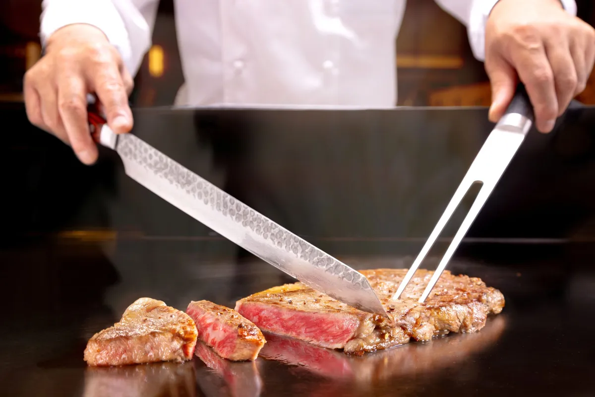 Awaji beef steak on a grill