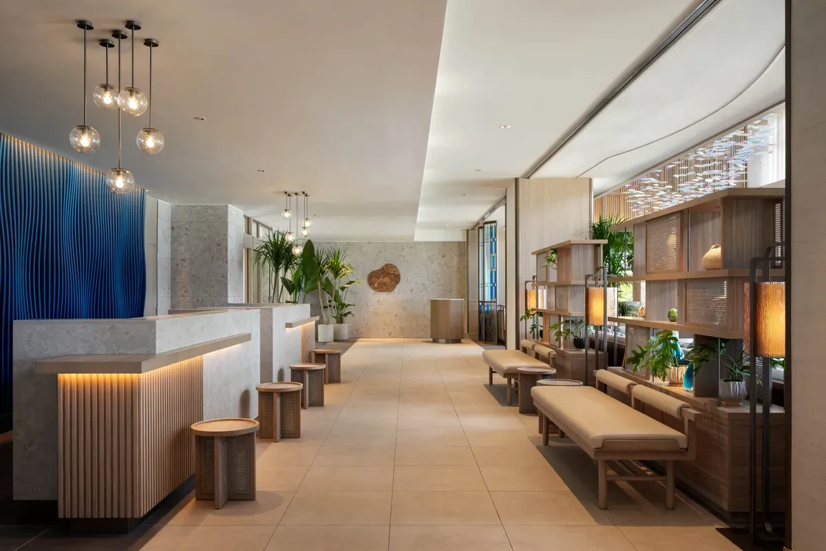 Hotel lobby with modern Okinawan design