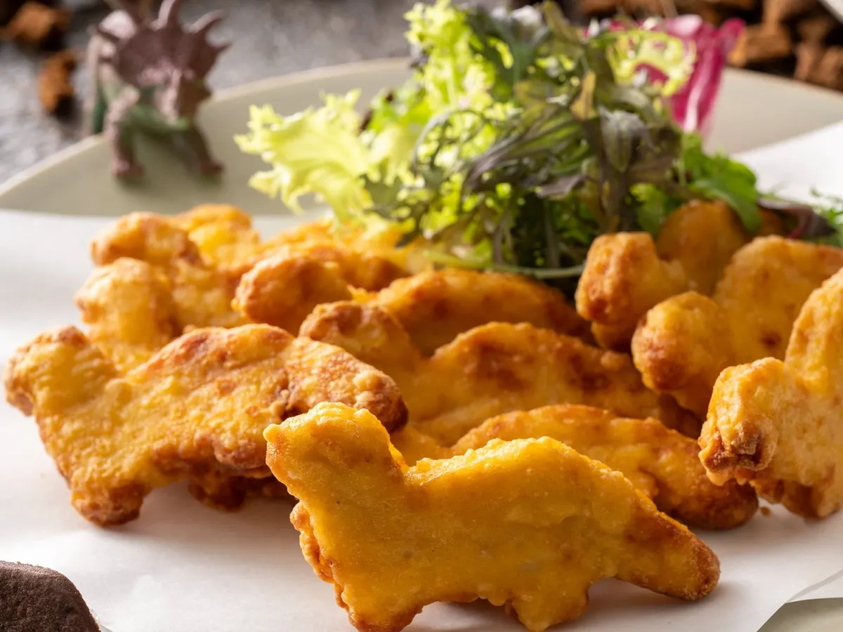 Dinosaur-shaped chicken nuggets