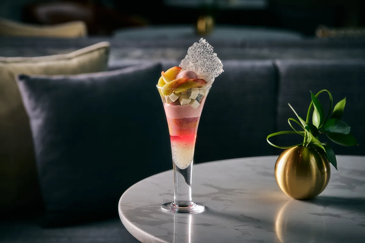 Peach Parfait with champagne jelly