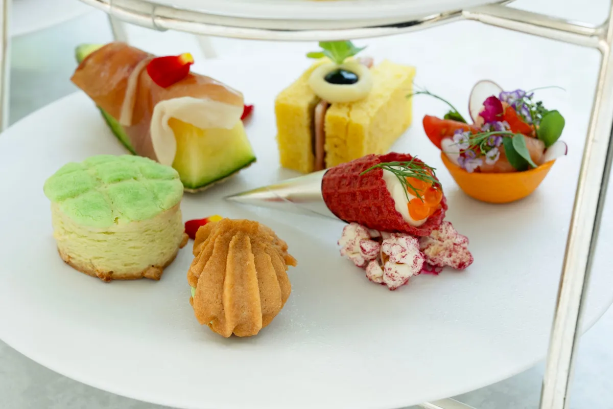 Savory tier with scones and sandwiches