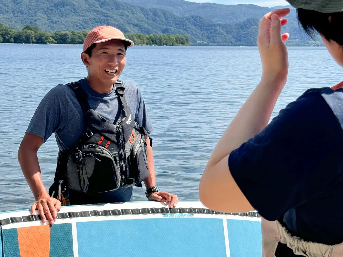 A certified SUP instructor on the water