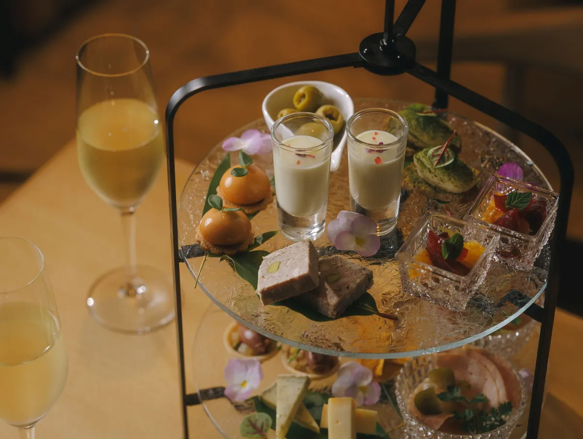 Close-up of high tea savory items